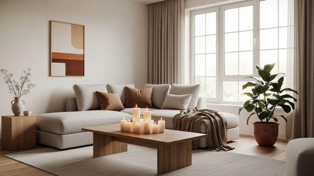 candles are placing in a calm and luxurious room