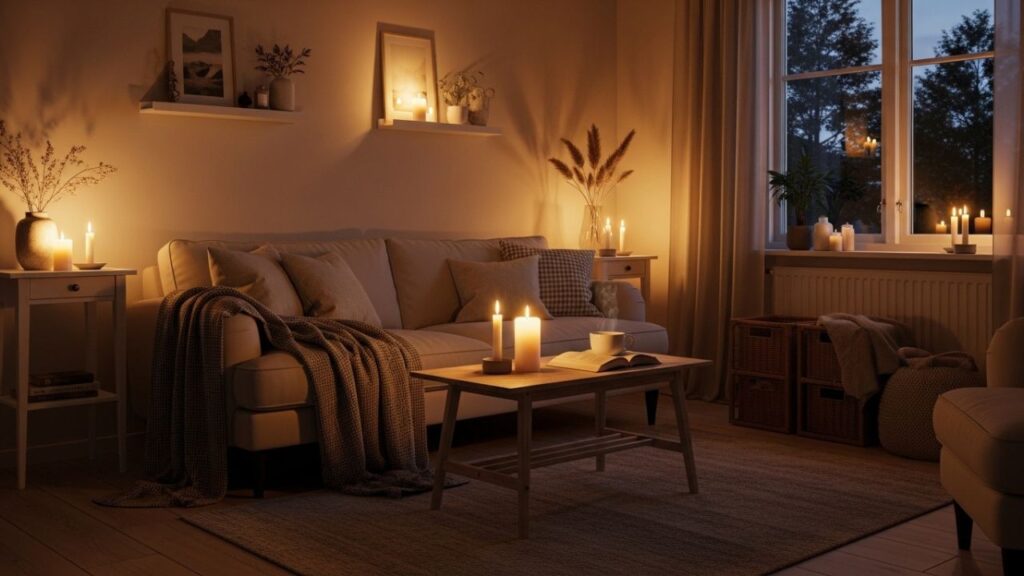 pillar candles on modern coffee table